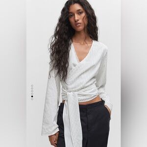 Mango NWT stripped wrap top long sleeve minimal medium